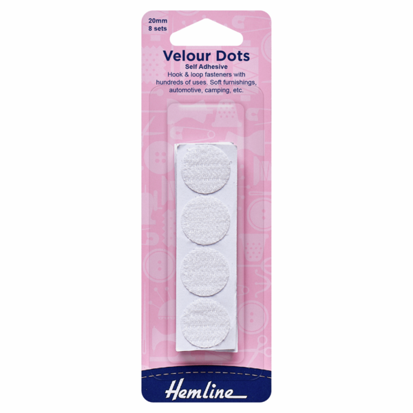 Hook and Loop Dots Stick on 8 set of 20mm White - H665