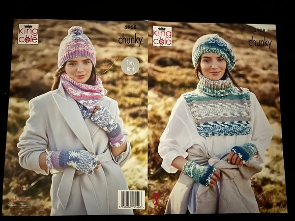 King Cole Knitting Pattern - Ladies Accessories - Nordic Chunky - 5908