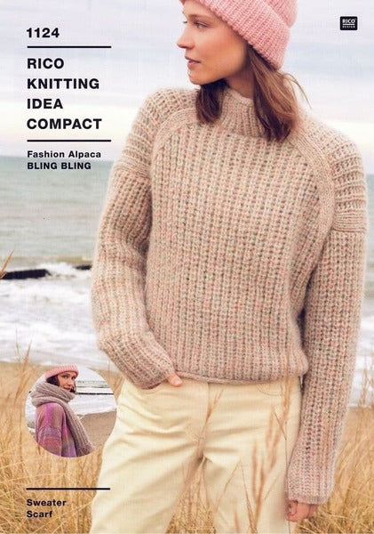 Knitting Pattern - Ladies Sweater & Scarf  - Rico Bling Bling Fashion Alpaca Chunky - 1124