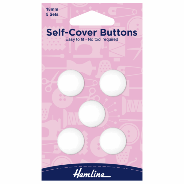 Hemline Self Cover Buttons - White Plastic 18 mm - H475.18