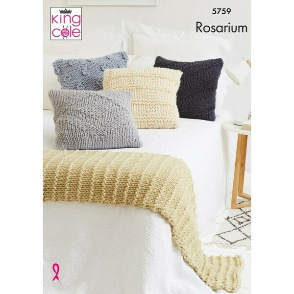 Knitting Pattern - King Cole Rosarium Mega Chunky - Bed Runner & Cushions - 5759