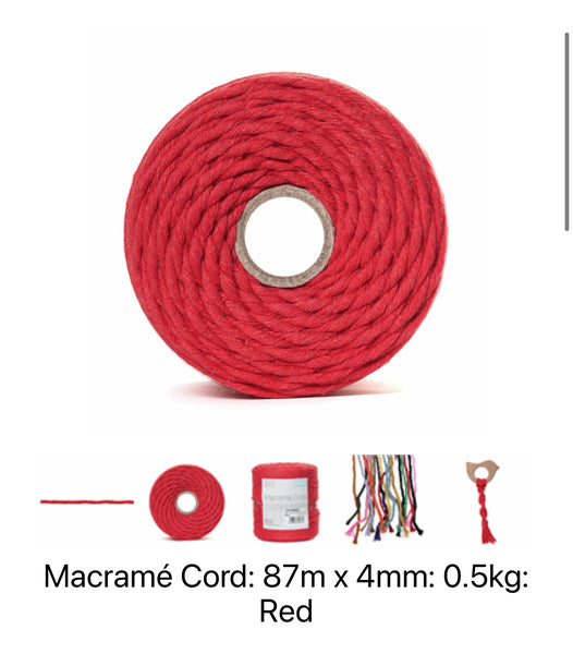 Macrame Cord 87m x 4mm - 0.5kg Red - TMC4