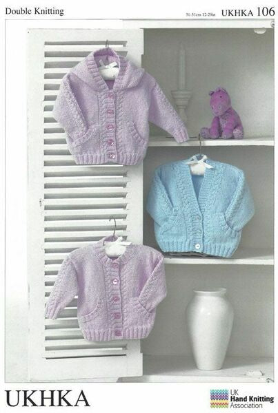 Knitting Pattern DK Baby Cardigan 3 designs UKHKA 106