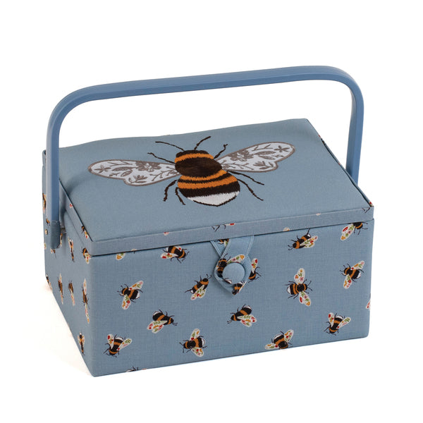 Sewing Box Medium - Embroidered Lid Blue Bees MRME\695