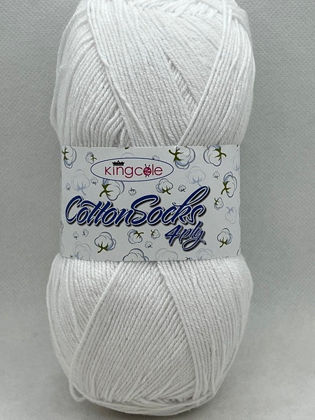 King Cole Cotton Socks 4 Ply Yarn 100g - White 4760