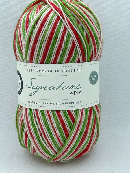 West Yorkshire Spinners Signature 4 Ply Christmas Yarn 100g - Candy Cane 989