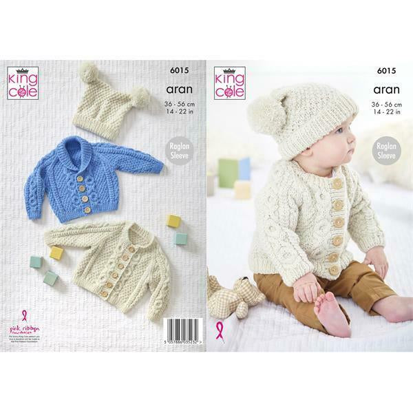 Knitting Pattern Baby Cardigans and Hat King Cole Comfort Aran 6015