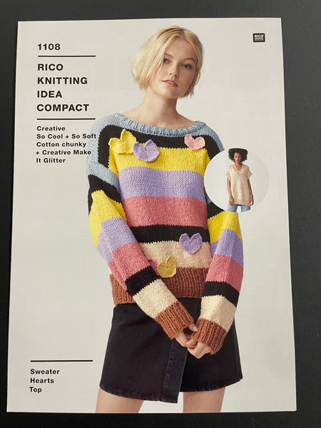 Knitting Pattern - Rico Creative So Cool & So Soft Cotton Chunky - Ladies Sweater Hearts Top 1108