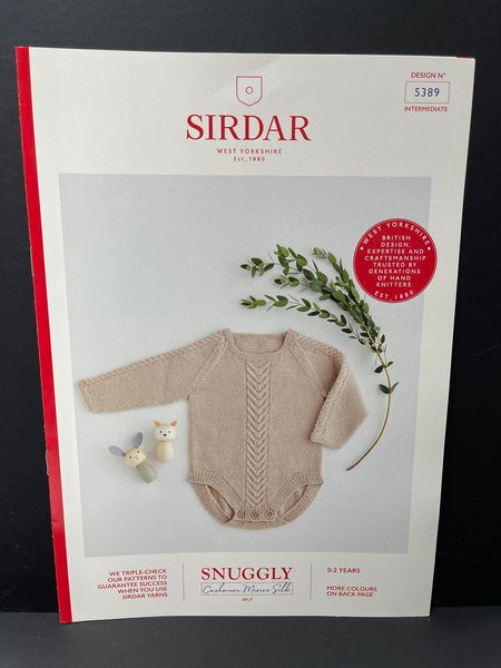 Sirdar Snuggly Cashmere Merino Silk 4ply Baby Pattern - Long Sleeved Bodysuit 5389