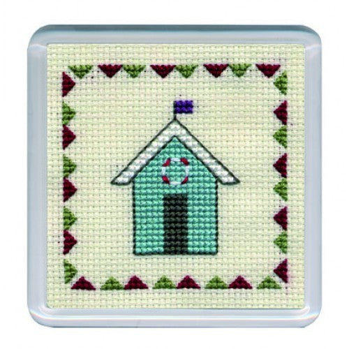 Textile Heritage Coaster Cross Stitch Kit - Beach Huts - Turquoise COBHT