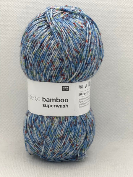 Rico Superba Bamboo Superwash 4 Ply Yarn 100g - Confetti Blue 030