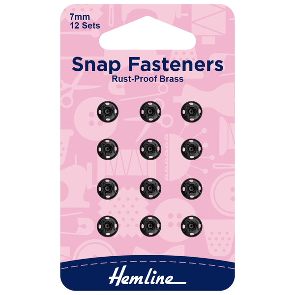 Hemline Snap Fasteners Sew-On 7mm Black - H421.7