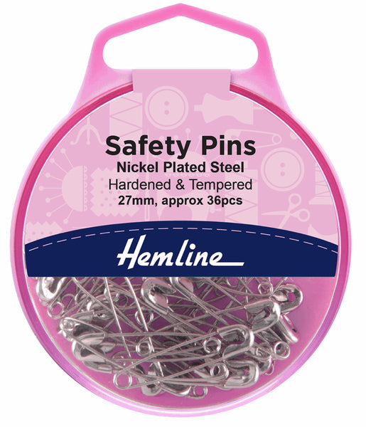 Hemline Safety Pins 27mm Nickel Pack of 36 - H410.0