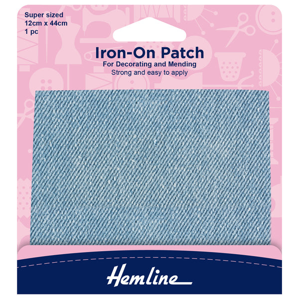 Hemline Iron on Patch Super Sized 12 x 44cm Light Denim  H690.L.LD