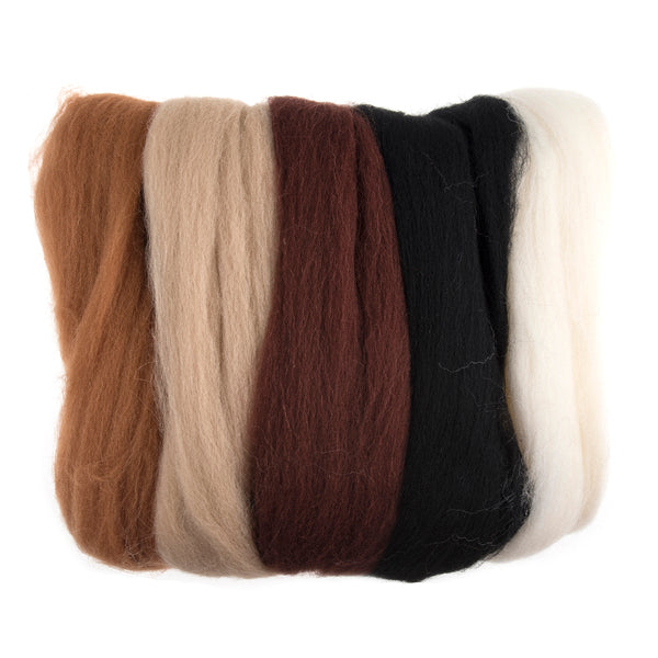 Natural Roving Wool 50g  - Assorted Browns FW50.AS1