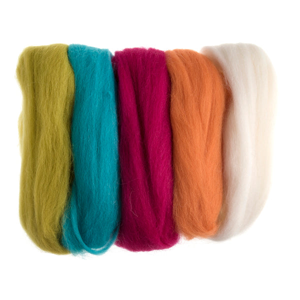 Natural Wool Roving - 50g Assorted Neon Brights FW50.AS5