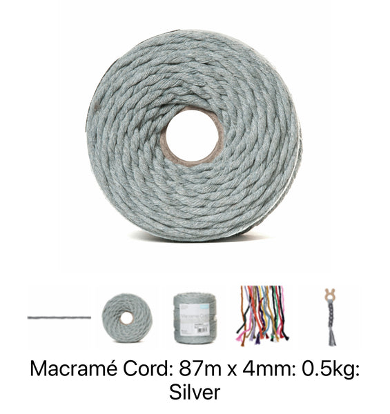 Macrame Cord 87m x 4mm - 0.5kg Silver - TMC4