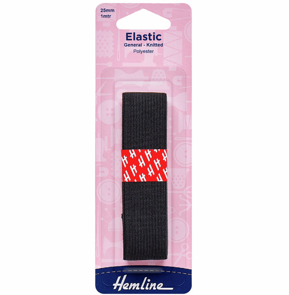 Hemline Elastic 25mm Black - H621.25