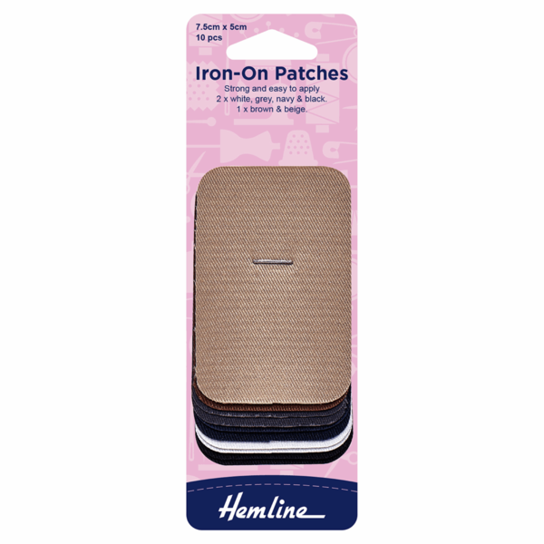 Hemline Iron-on Patches White, Grey, Navy, Black, Brown, Beige - H690.AC