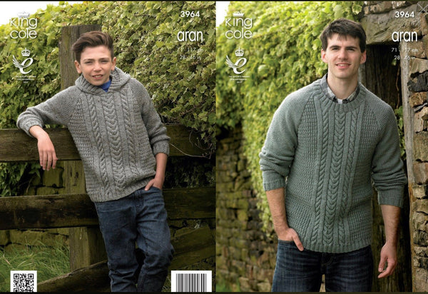 Knitting Pattern Mens & Boys Sweater King Cole Aran - 3964 (Discontinued)