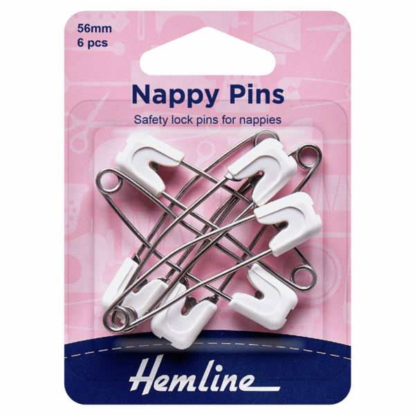 Hemline Nappy Pins 6 Pieces White - H413