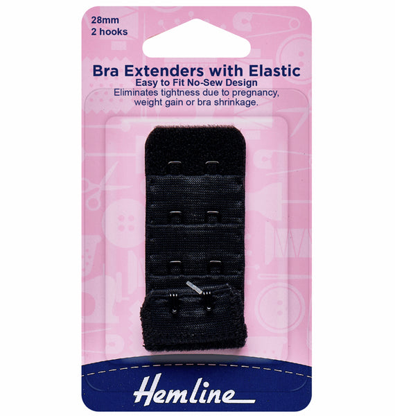 Hemline Bra Extender With Elastic 28mm Black - H771.28E.B