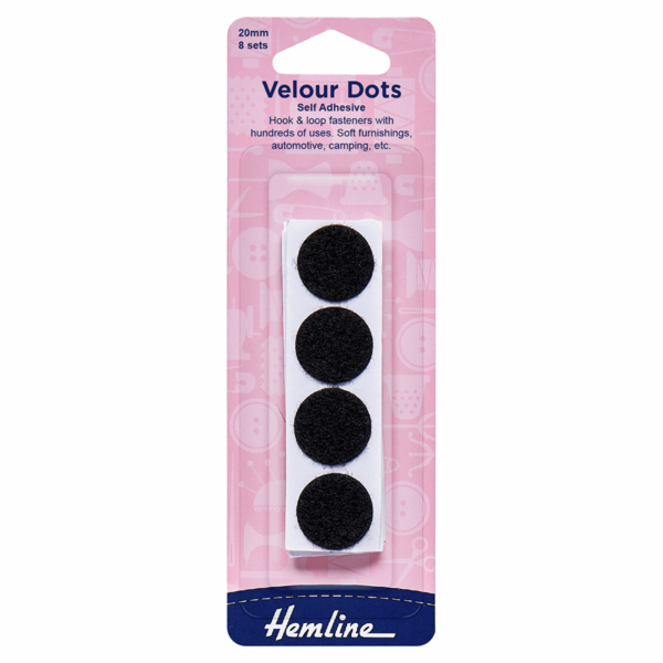 Hook and Loop Dots Stick on  8 sets of 20mm Black - H666