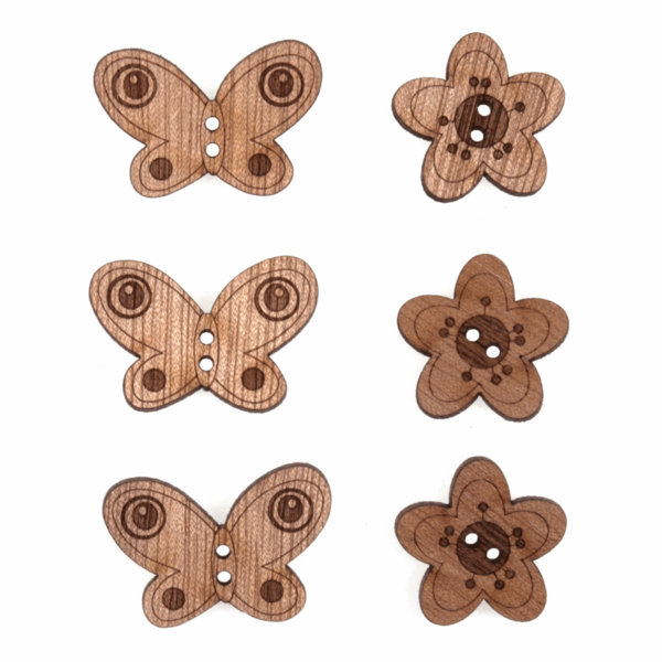 Trimits Buttons Wooden - Floral Butterflies