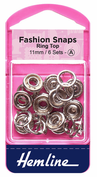 Hemline Fashion Snaps Ring Top Silver 11mm - H445/SR