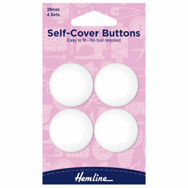 Hemline Self Cover Buttons - White Plastic 29mm - H475.29