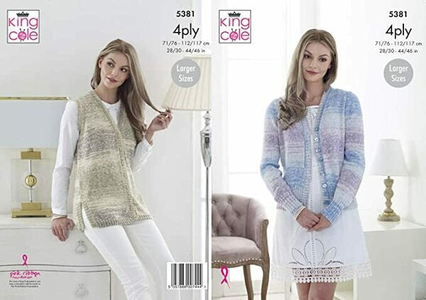 Knitting Pattern - King Cole Drifter 4 Ply - Ladies Cardigan and Waistcoat - 5381