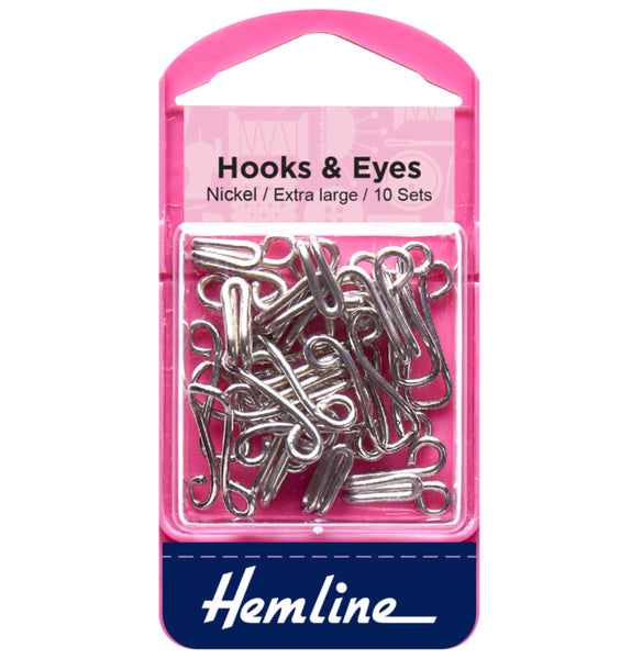 Hemline Hooks & Eyes Extra Large Nickel 10 Sets - H400.9