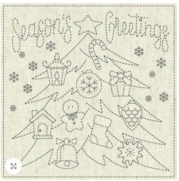 Sashiko Cloth “Seasons Greetings” - KF2020-16 Greige