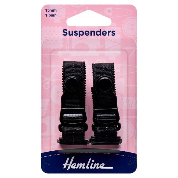 Hemline Suspenders 15mm - Black 775.B