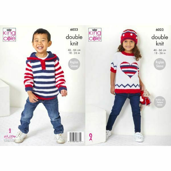 Knitting Pattern - King Cole Childrens Coronation Themed Sweater, Hoodie & Crown - Cottonsoft DK - 6023