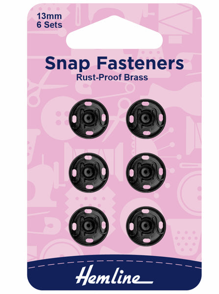 Snap Fasteners Sew-on Black 13mm Pack of 6 - H421.13