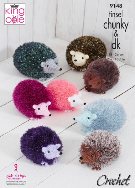 Crochet Pattern Hedgehog Toy King Cole Tinsel Chunky & DK - 9148