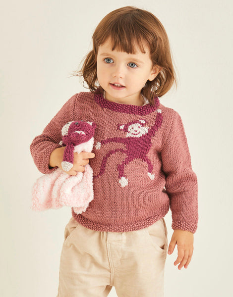 Knitting Pattern - Sirdar Snuggly Cashmere Merino & Bunny - Monkey Sweater 0-2 years - 5374