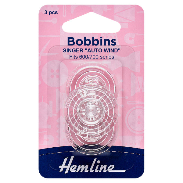 Hemline Bobbins Plastic Singer Auto Wind 600-700 Series - H120.15