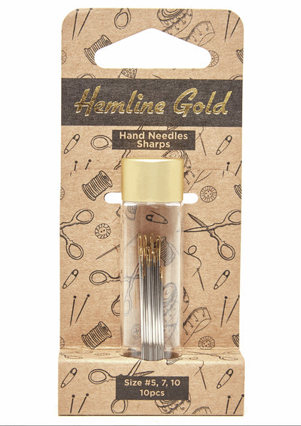 Hemline Gold Hand Needles Sharps 5x4, 7x4, 10x2 - 288G.510.HG