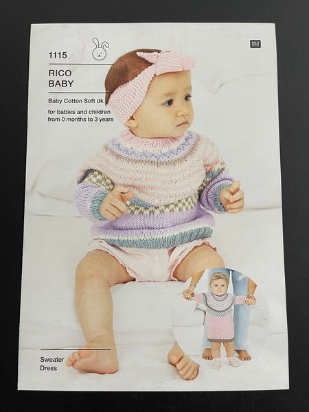 Knitting Pattern - Rico Baby Cotton Soft Dk - Sweater &  Dress 1115