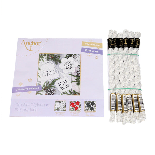 Anchor Crochet Kit - Christmas Tree Decorations - Set 1 White / Silver Metalic - AKE0013-00002