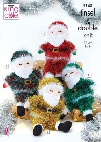 Knitting Pattern Christmas Sleeping Santas King Cole Knitting TinselBig Value DK & Comfort Cuddles Chunky - 9163