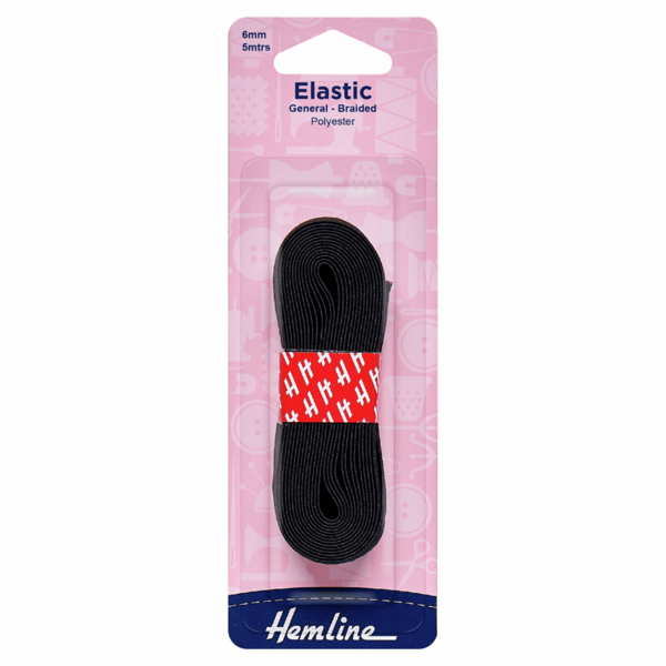 Hemline Elastic Black 6mm x 5m - H621.6