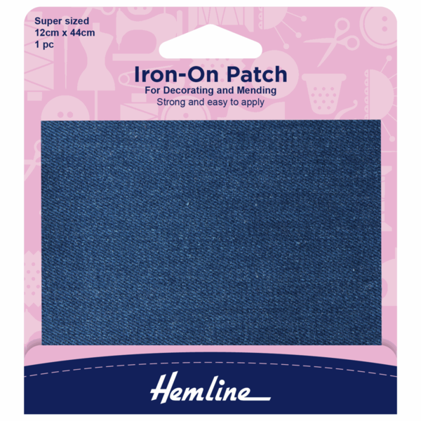 Hemline Iron On Patch 12cm x 44cm Super Sized Mid Denim H690.L.MD