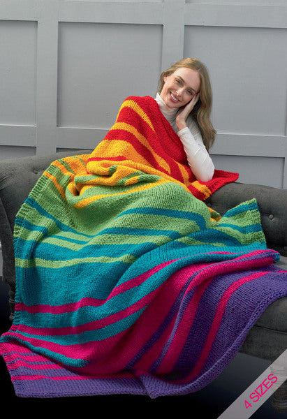 Knitting Pattern - Rainbow Blanket 4 sizes - James C. Brett Top Value Super chunky - JB843