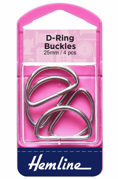Hemline D-Rings 25mm Nickel Pack of 4 - H462.25