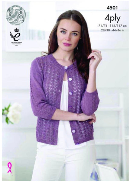 Knitting Pattern - Ladies Cardigan and Tank Top - King Cole Giza 4 Ply - 4501
