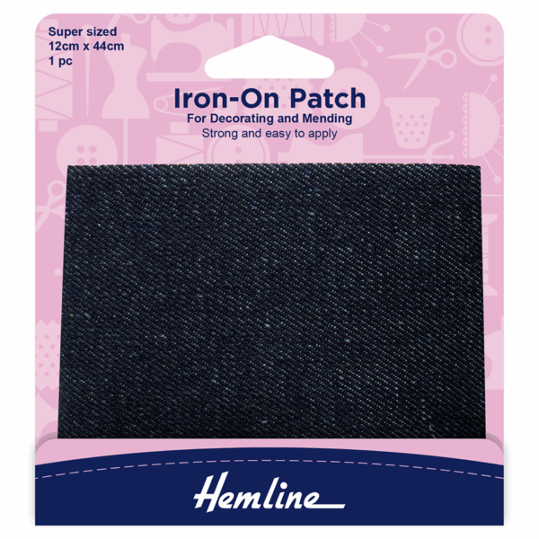 Hemline Iron on Patch Super Sized 12 x 44cm Dark Denim - H690.L.DD