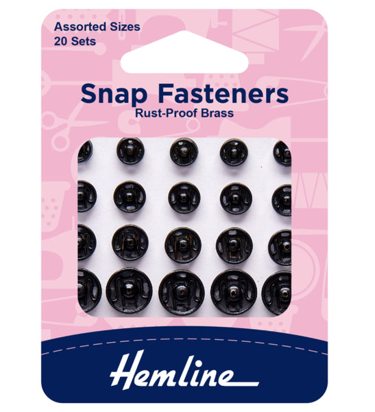 Hemline Snap Fasteners Sew-On Assorted Black - H421.99